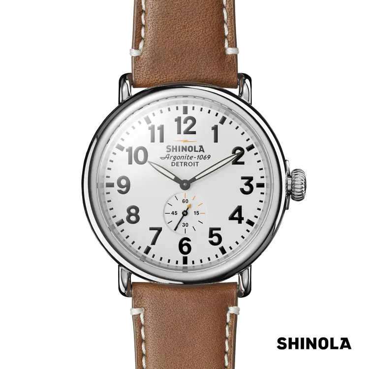 Montre Shinola Runwell 47 mm blanc et brun clair #2