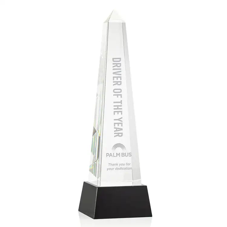 Master Obelisk Optical Crystal Award on Crystal Base - Deep Etch #4
