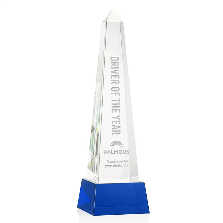 Master Obelisk Optical Crystal Award on Crystal Base - Deep Etch #5