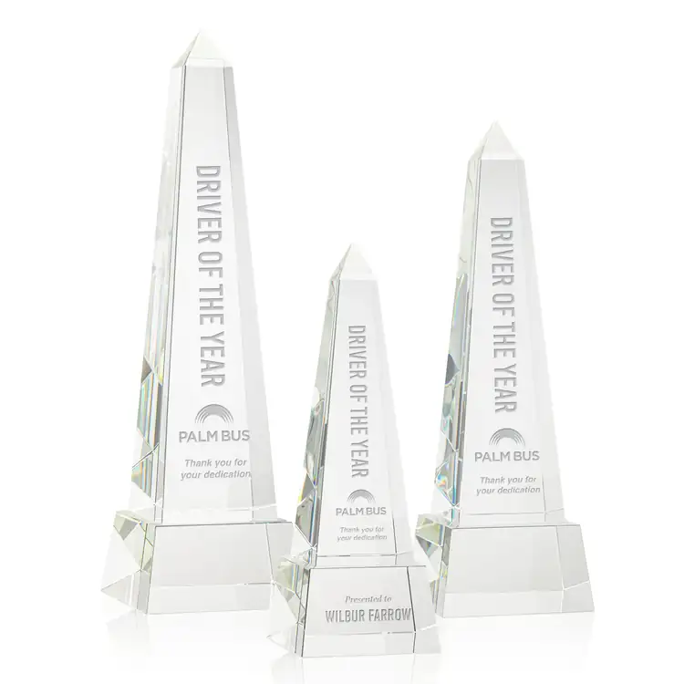 Master Obelisk Optical Crystal Award on Crystal Base - Deep Etch