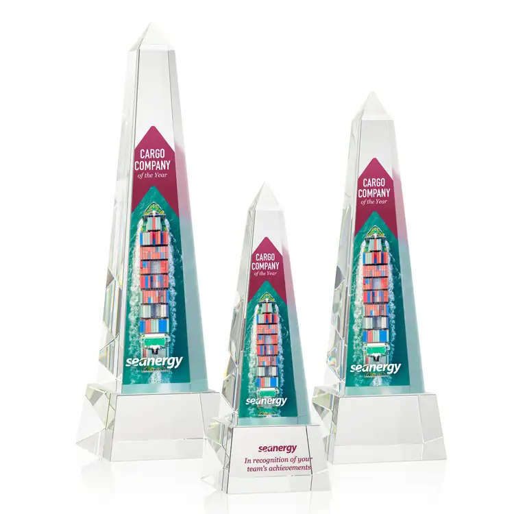 Master Obelisk Optical Crystal Award on Crystal Base - Multicolor