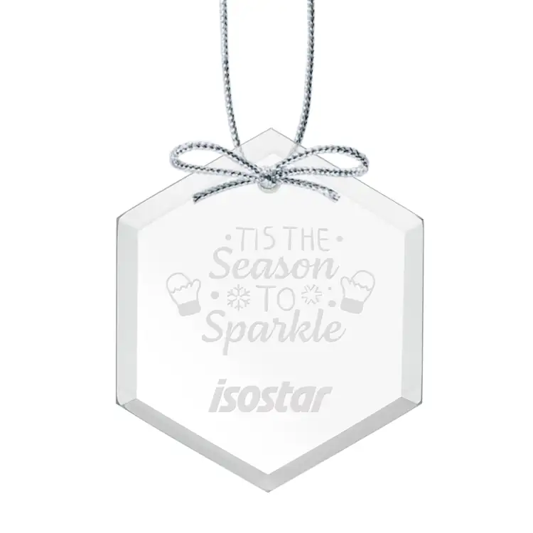 Ornement de Noël hexagonal en cristal Starfire avec gravure