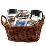 Deluxe Gift Basket with Two 11 oz Coloured Mugs and Hot Drinks