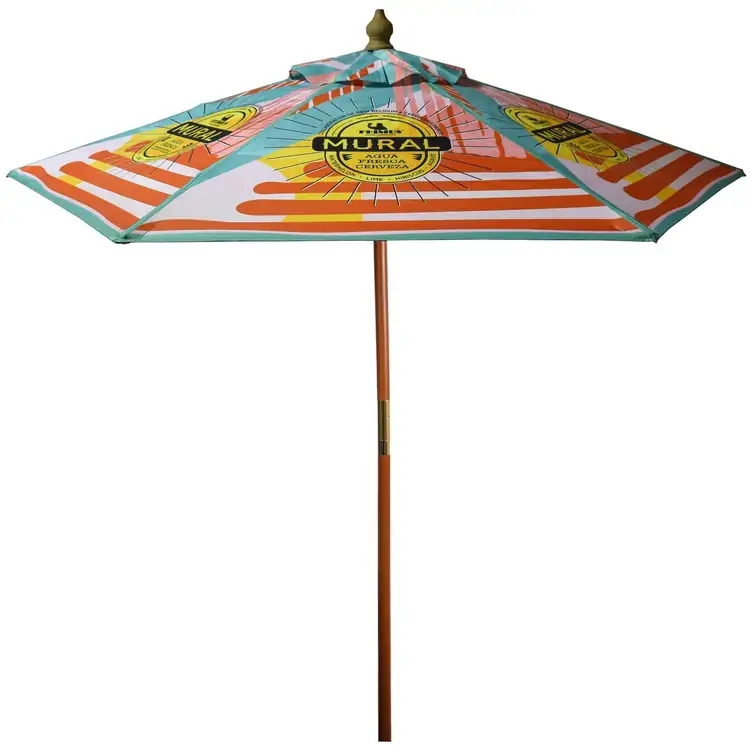 Full Coverage Printed Wooden Market Umbrella
