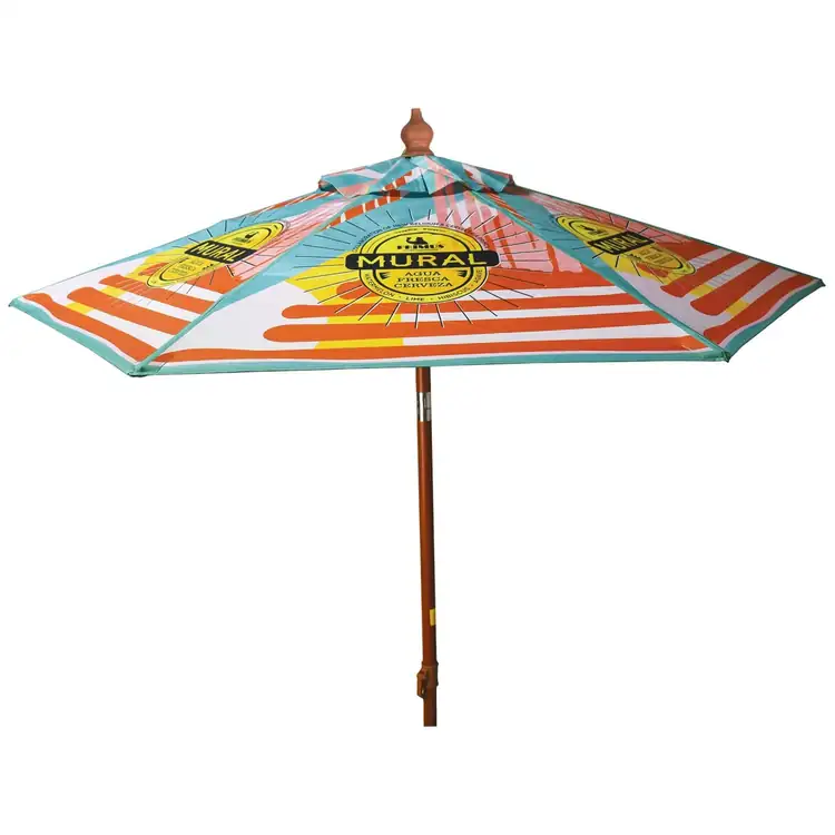 Sublimated Tilting Umbrella with Wood Grain Finish