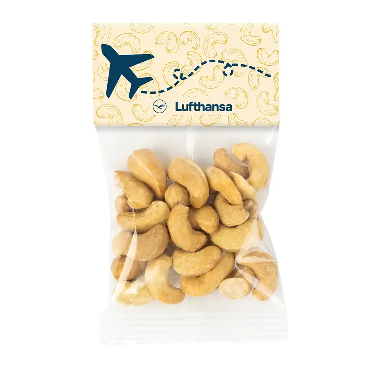 Petit sachet à cartonnette de noix de cajou géantes salées 1 oz