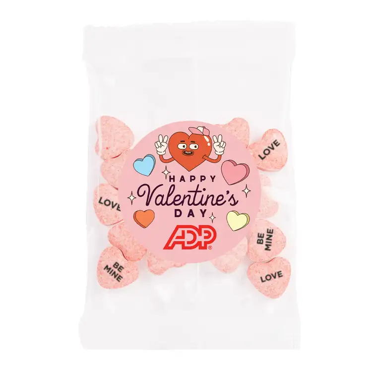 Small Snack Pack with Imprinted Conversation Hearts 1/2 oz