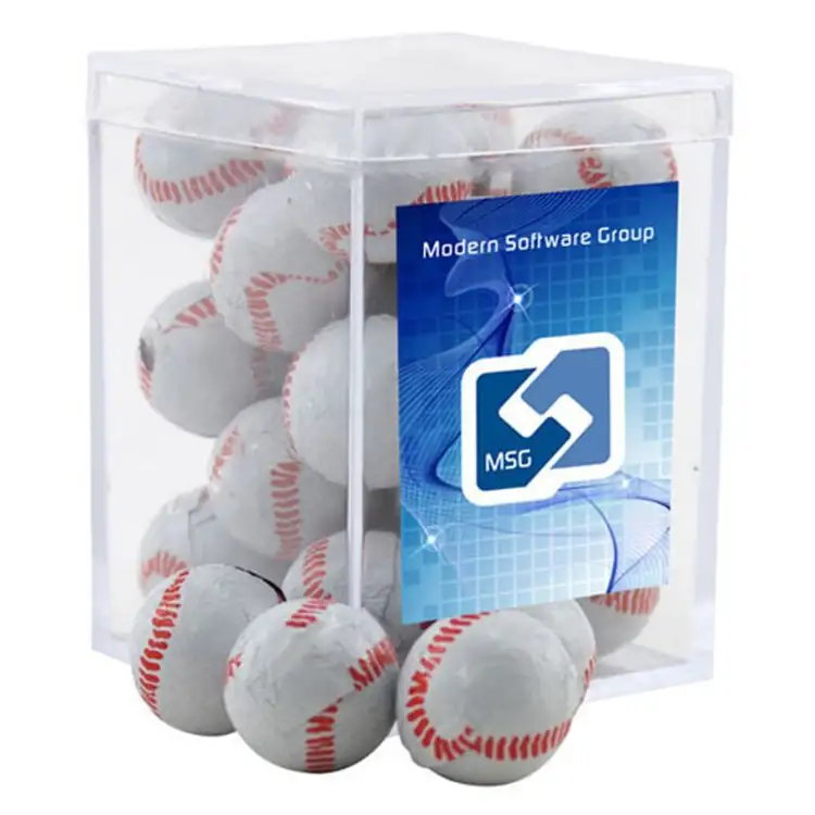 Petite boîte en acrylique de chocolats en forme de balle de baseball