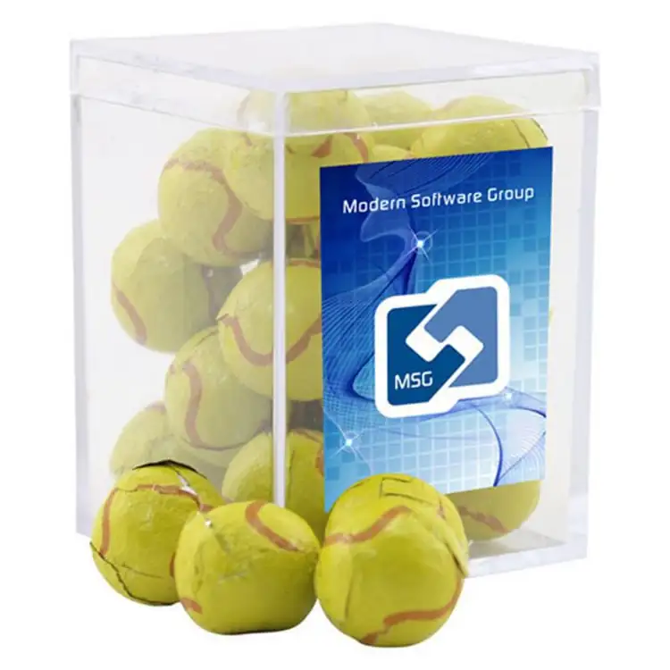 Petite boîte en acrylique de chocolats en forme de balle de tennis
