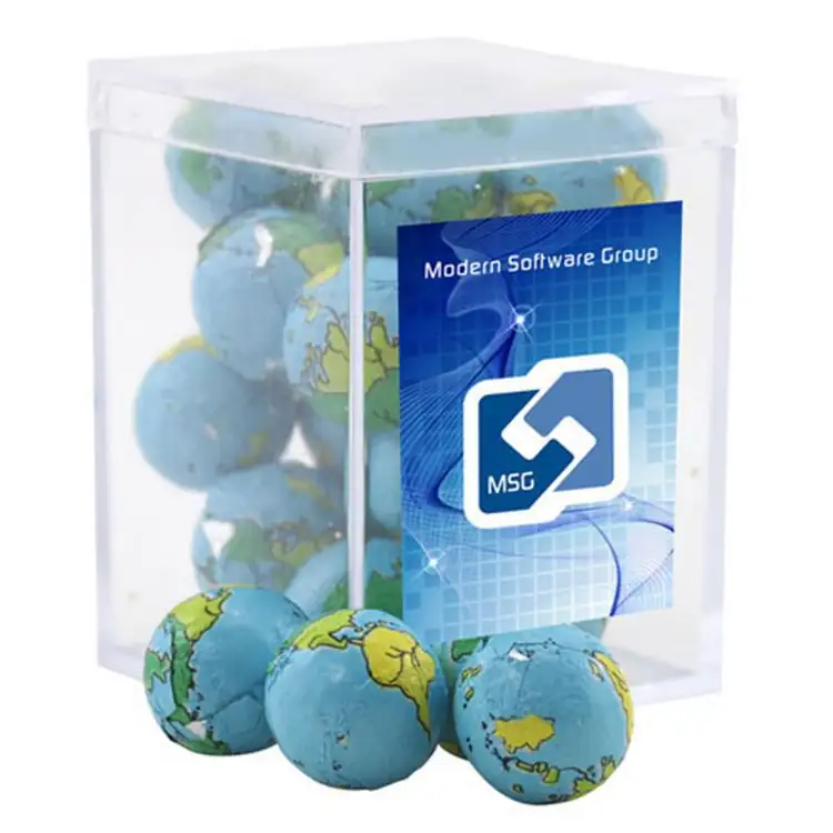 Petite boîte en acrylique de chocolats en forme de globe
