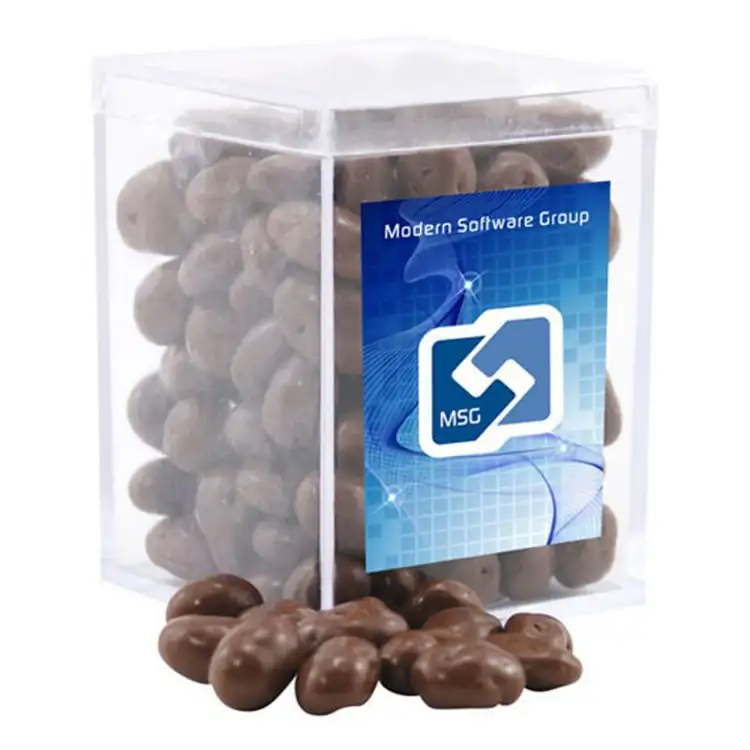 Petite boîte en acrylique de raisins enrobés de chocolat