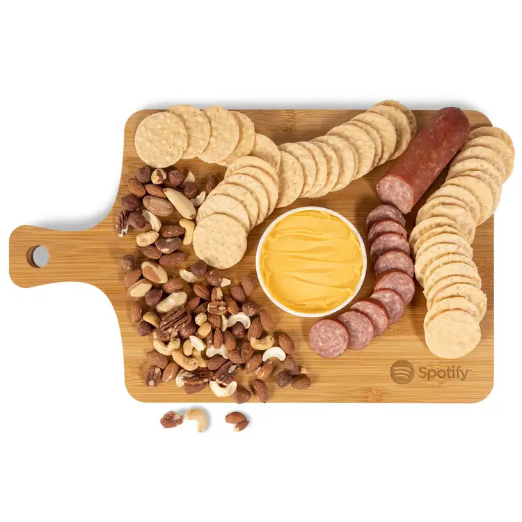Bamboo Board with Cheese and Snacks