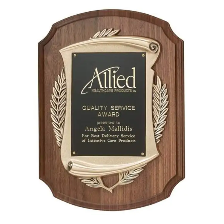 Laurel Wreath Walnut and Brass Plaque