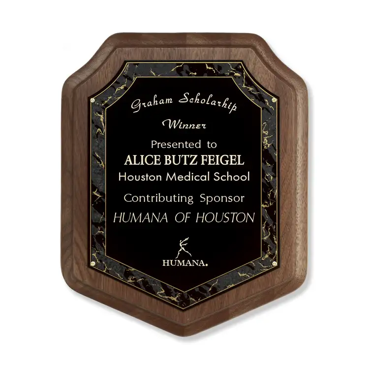 Marble Magic Shield Plaque - Black/Walnut 7.5 x 9 in