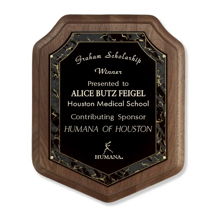 Marble Magic Shield Plaque - Black/Walnut 8.5 x 10.5 in