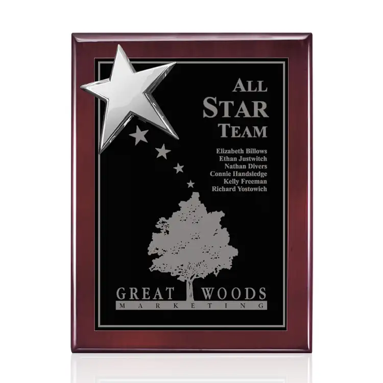 Rising Star Plaque - Rosewood/Chrome 10.5 x 13 in