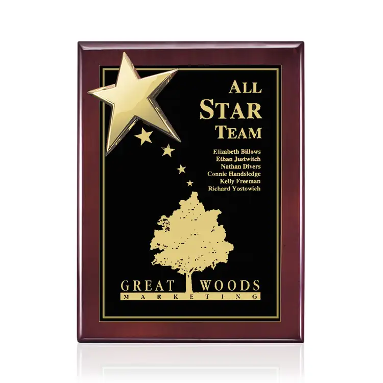 Rising Star Plaque - Rosewood/Gold 8 x 10 in