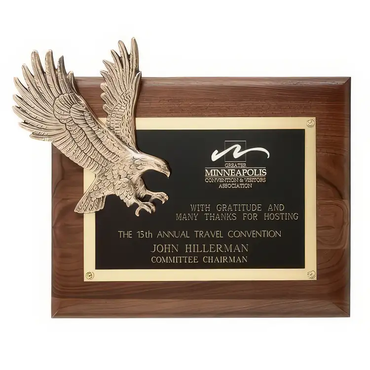 Soaring Eagle Plaque - Gold/Walnut 10.5 x 13 in