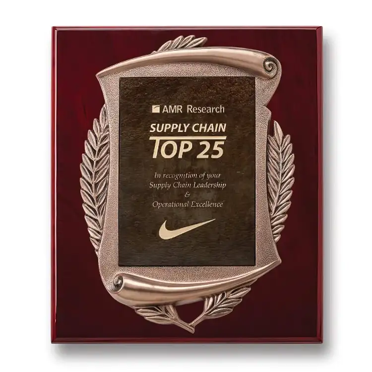 Laurel Wreath Plaque - Gold/Rosewood 13 x 10.5 in