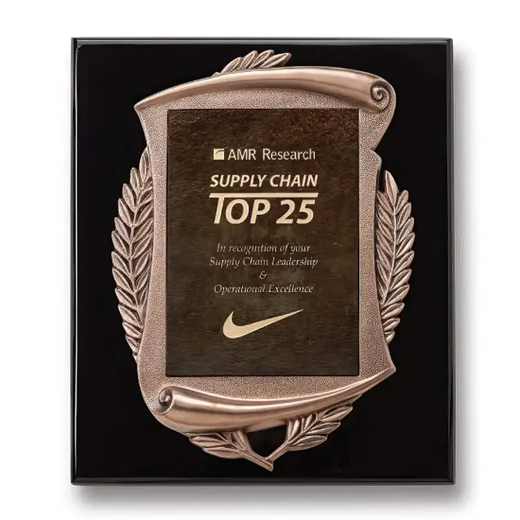 Laurel Wreath Plaque - Gold/Black 13 x 10.5 in