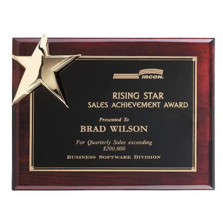 Corner Star Plaque - Gold/Rosewood 9 x 12 in