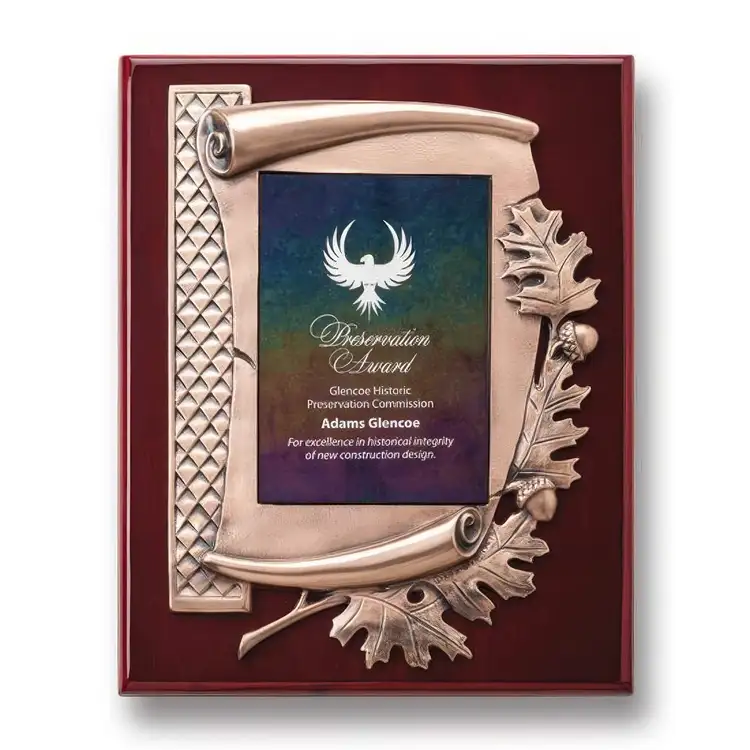 Oak Leaf Plaque - Multi-Color/Rosewood 13 x 10.5 in - Deep Etch and Color