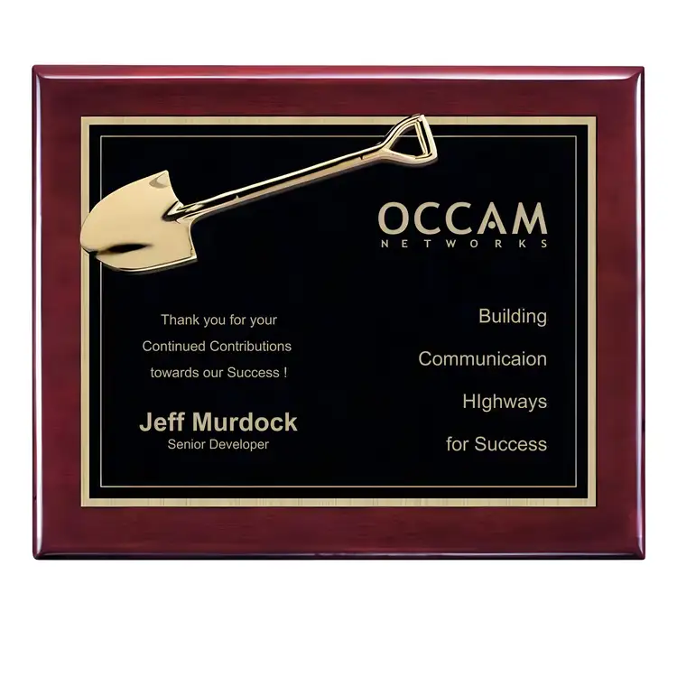 Shovel Plaque - Rosewood/Gold 10.5 x 13 in