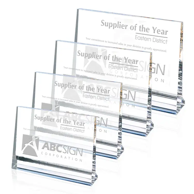 Horizontal Optical Crystal Footed Plaque - Deep Etch