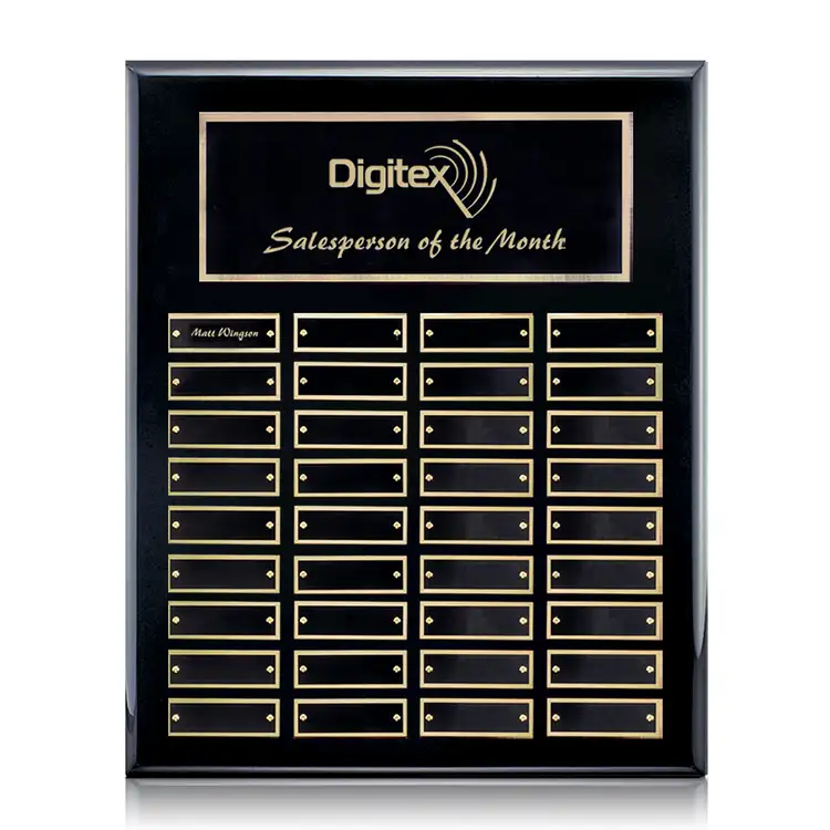 Plaque perpétuelle Oakleigh verticale - Noir/Or - 36 plaquettes 12 x 15 po