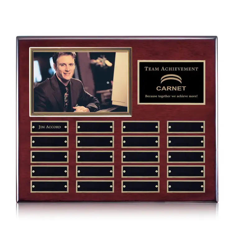 Photo (Horiz) P/Plaque - Rosewood/Gold - 20 Plates 10.5 x 13 in