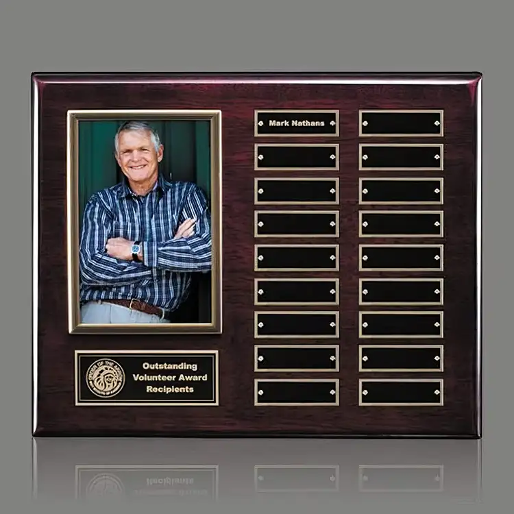 Photo (Vert) P/Plaque - Rosewood/Gold - 18 Plates 10.5 x 13 in