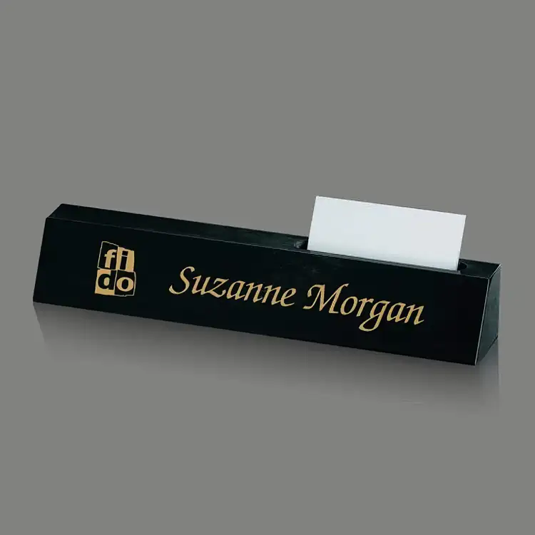 Black Marble Nameplate with Business Card Holder