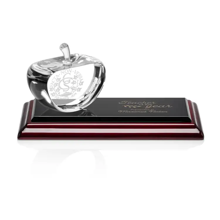 Argyle Optical Crystal Apple on Rosewood-Finish Albion Base - Engraving and Printing