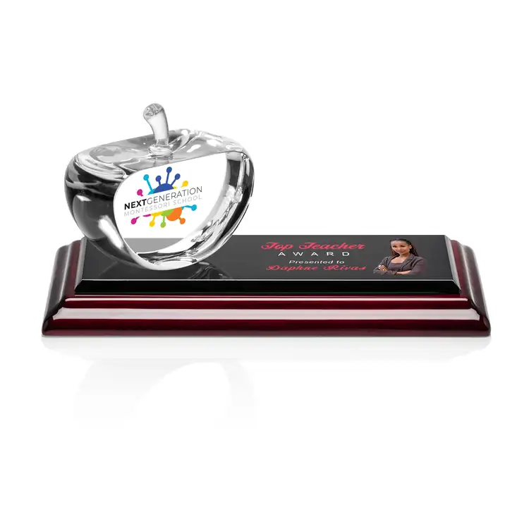 Pomme Argyle en cristal optique sur socle Albion fini bois de rose - Multicolore