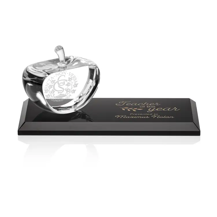 Pomme Argyle en cristal optique sur socle en cristal - Gravure et impression #2