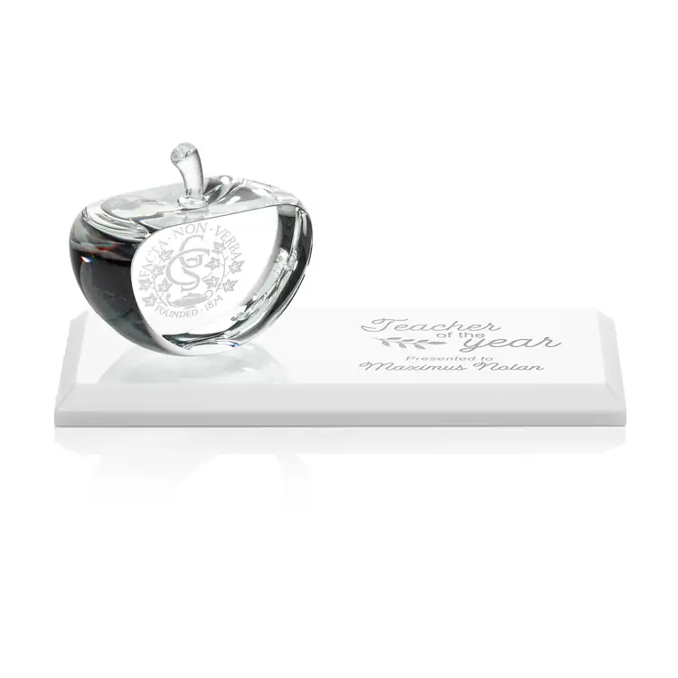 Pomme Argyle en cristal optique sur socle en cristal - Gravure et impression #6