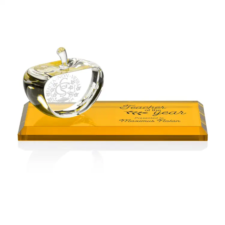 Pomme Argyle en cristal optique sur socle en cristal - Gravure et impression #7