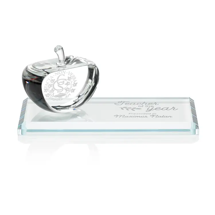 Pomme Argyle en cristal optique sur socle en cristal - Gravure et impression