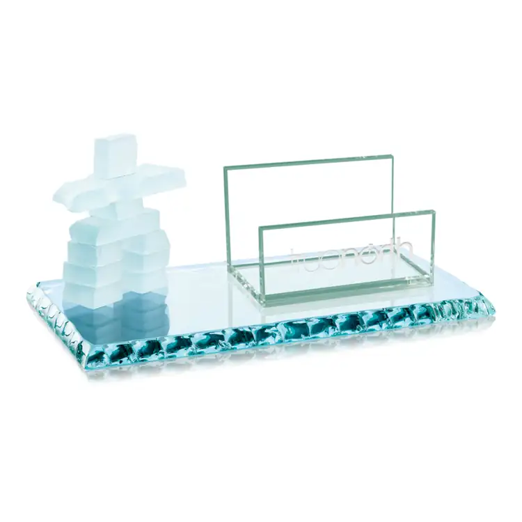Inukshuk Card Holder with Panel and Chipped-Edge Base