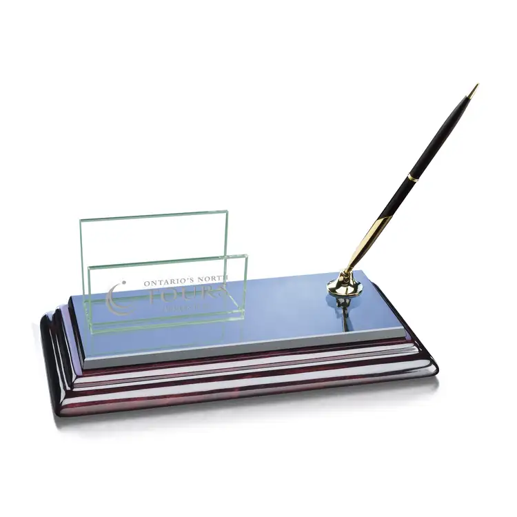 Sommerville Business Card Holder with Pen on Wood Base #2