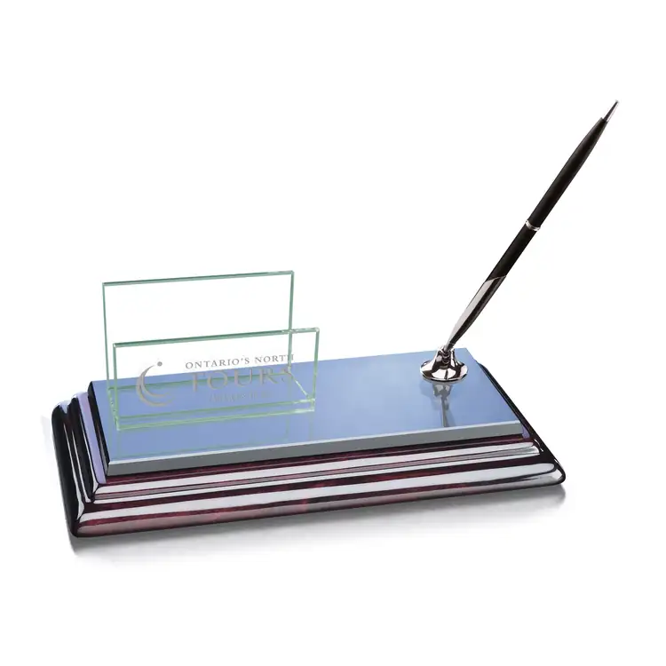 Sommerville Business Card Holder with Pen on Wood Base #3