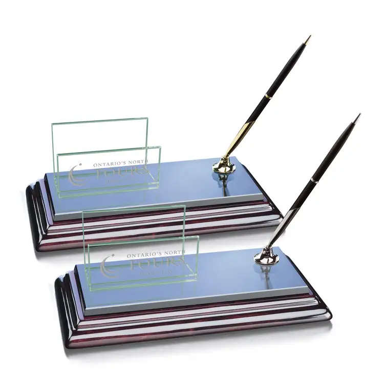 Sommerville Business Card Holder with Pen on Wood Base