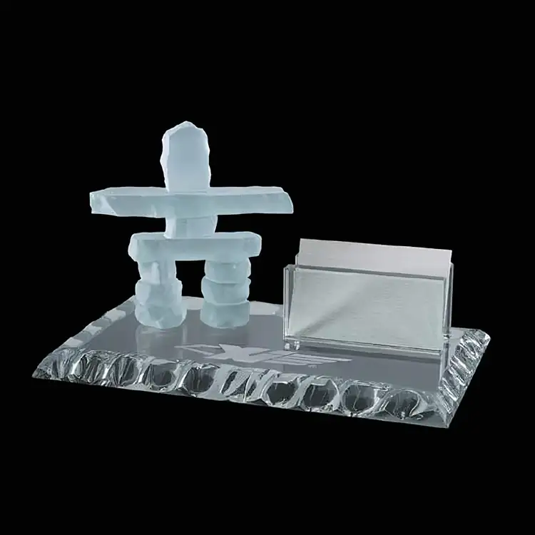 Inukshuk Business Card Holder on Jade Glass Base