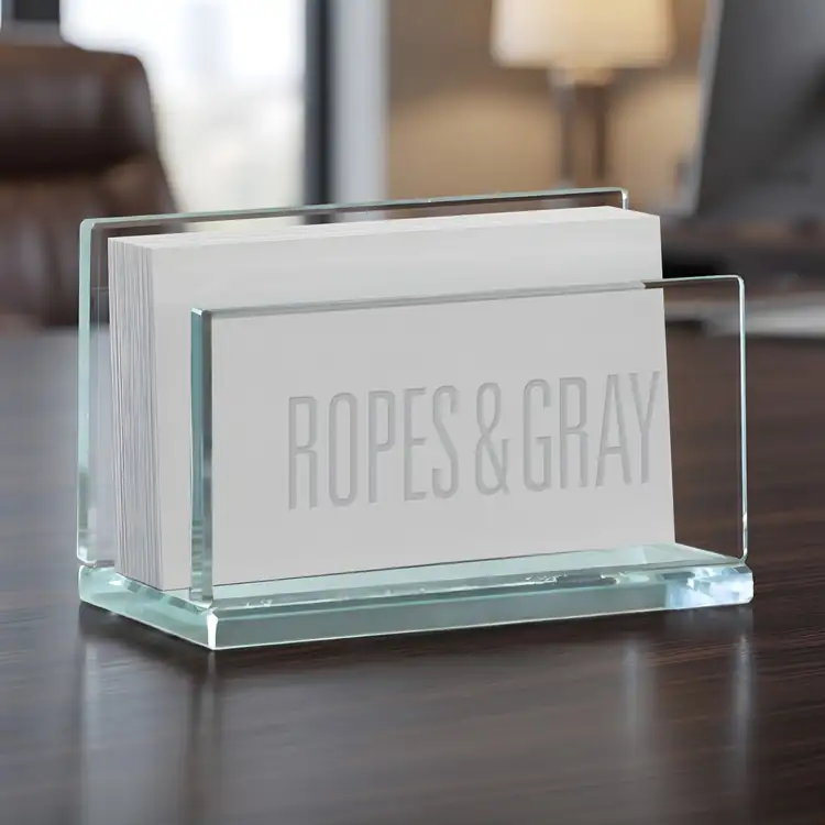 Tomlins Jade Glass Business Card Holder - Deep Etch #3
