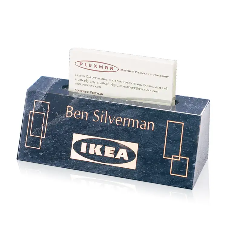 Slotted Black Marble Business Card Holder - Deep Etch & 1 Color