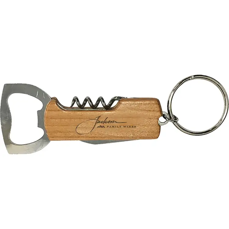 Wood Keychain Bottle Opener and Corkscrew