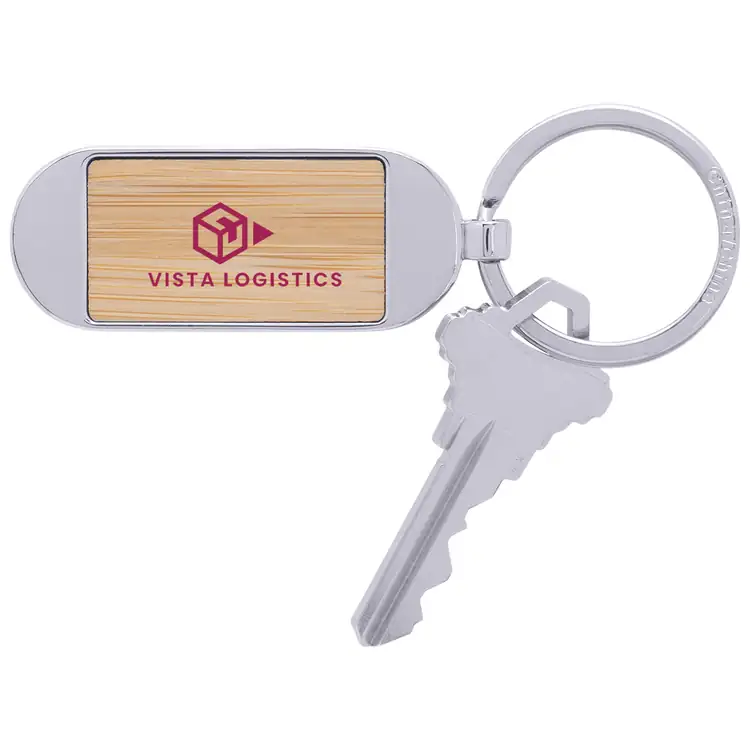 Porte-clés ovale en bambou et métal