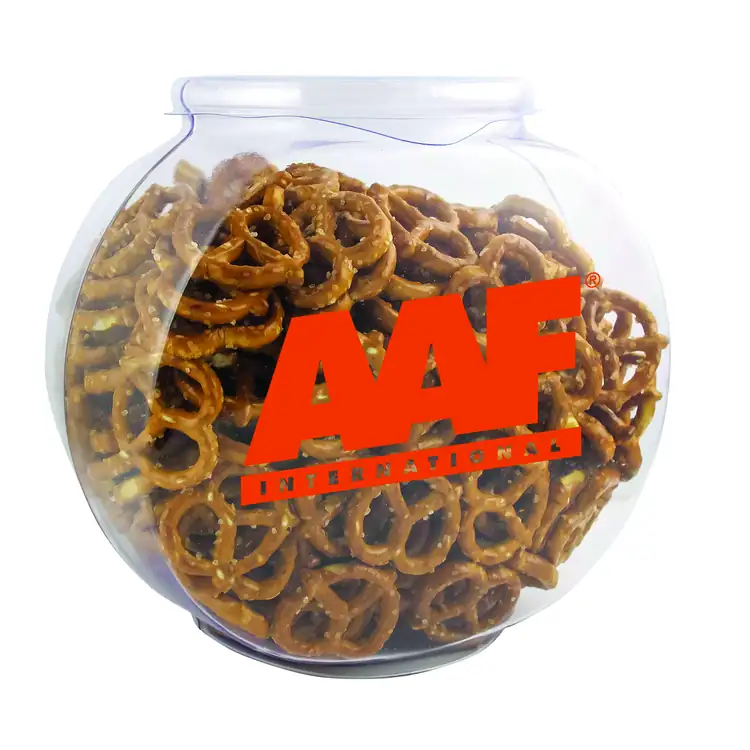 Large Fish Bowl Jar with salted mini pretzels