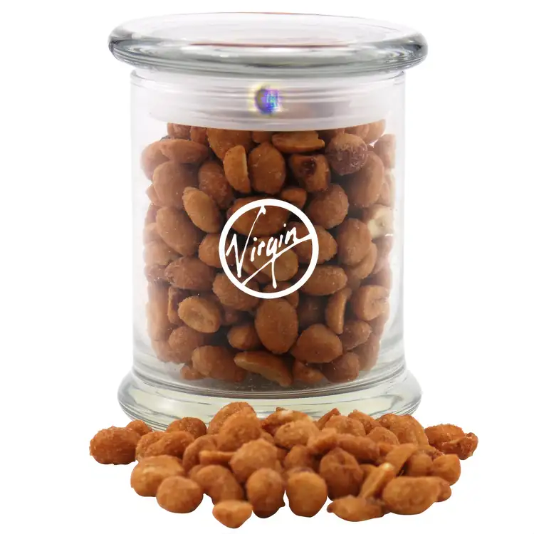 Glass Jar 12 oz with honey-roasted peanuts