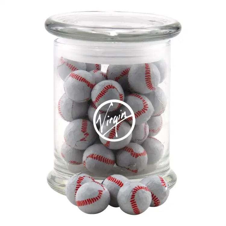 Glass Jar 12 oz with chocolate baseballs